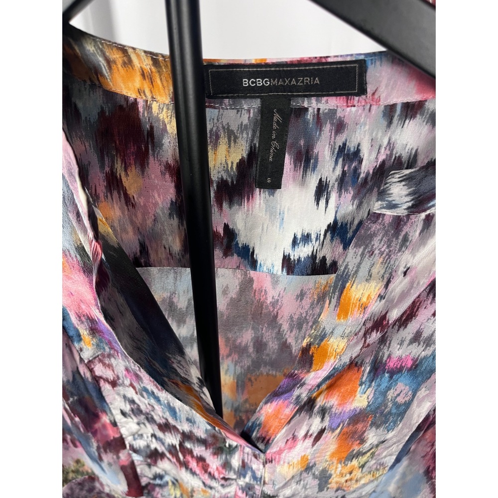 BCBGMAXAZRIA Silk Abstract Print Blouse Size Small Watercolor Long Sleeve Top - Picture 3 of 4